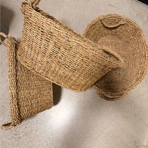 Pottery Barn Natural Woven Seagrass Basket Trio - Neutral Tan